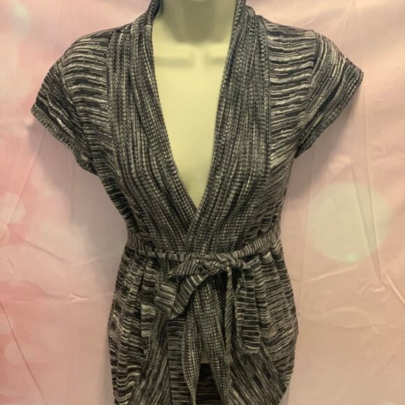 Women's Black & White Blended Colored Sweater with Tie - Picture 1 of 11